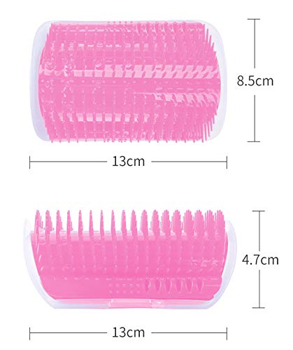 Hub's Gadget 2 Pack Cat Self Groomer, Wall Corner Massage Comb Grooming Brush with Catnip Pouch, Pink