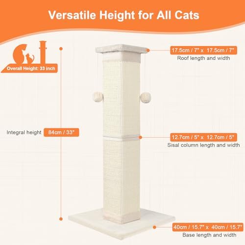 SOCATER Cat Scratching Post 33 Inch Nature Sisal Cat Scratch Post for Indoor Cats, Large Cat Scratcher Protect Your Furniture, for All Breeds - Image 2
