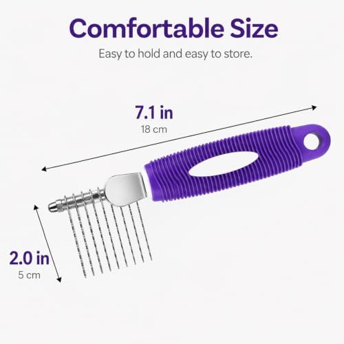Dematting Comb for Dogs and Cats, Stainless Steel Undercoat Dematting Tool with Wide Head, Rounded Tooth Tips to Help Reduce Scratching, Non Slip Handle, ABS and Stainless Steel - Image 2
