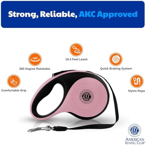 American Kennel Club Retractable Dog Leash, 16.4ft, Tangle-Free, Ergonomic Grip, One-Hand Brake, for Medium & Large Dogs up to 66 lbs, White - Image 2
