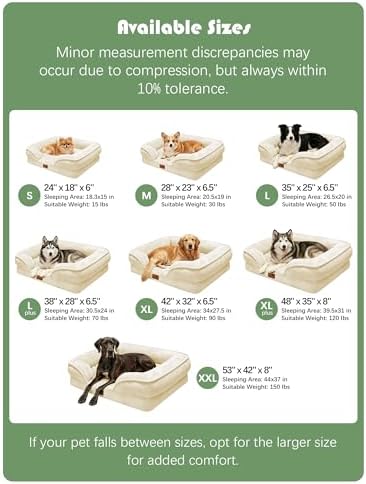Spotted Play Orthopedic Dog Bed with Sides - Sofa Beds for Medium Dogs, Supportive Foam Pet Couch Bed with Washable Removable Cover, Waterproof Lining and Non-Slip Bottom, Ivory - M - Image 7