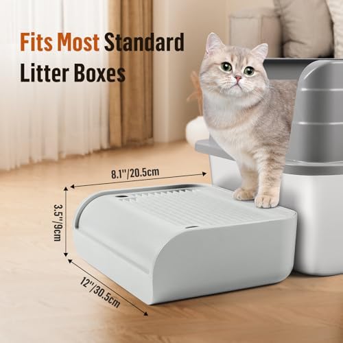 Cat Step for Litter Box, Litter Box Ramp with Filter Function, Light Grey - Image 2