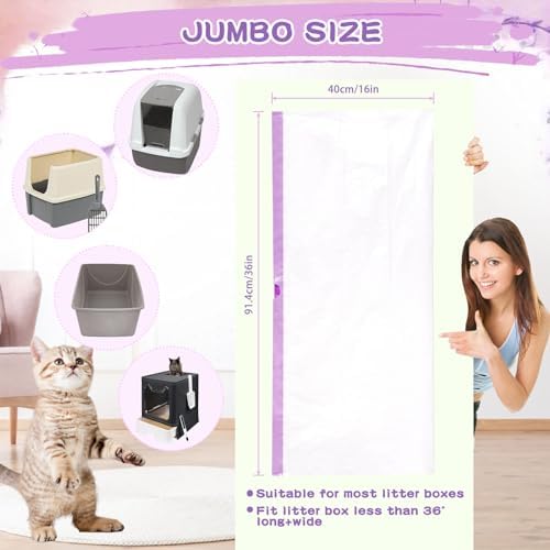 Elzrghs Cat Litter Box Liners Large, 60 Pack Jumbo Drawstring Cat Litter Bags, Extra Thick Litter Pan Liners Heavy Duty 36"x16" - Image 2