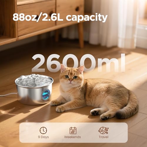 Cat Water Fountain Stainless Steel: Pet Fountain with 6 Filters & 3 Sponges - Image 2