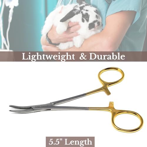 HTI Dog CAT PET Hair Puller Remover Stainless Steel Hemostat Locking Forceps 5.5" Curved Full Serrated (Gold Handle) - Image 2