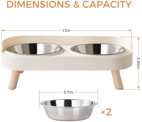 LoeJan Elevated Cat Bowls Set - Raised Cat Food and Water Bowl Set with Non Slip Stand - Pet Feeding Station with 2 Stainless Steel Bowls with Splash Proof Guard - Image 2