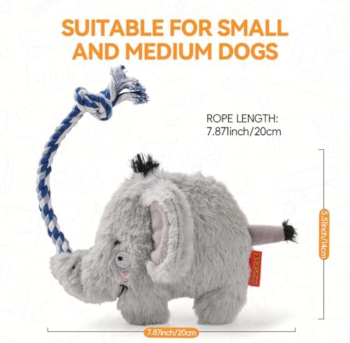 AUSCAT Plush Dog Rope Toy, Durable Squeaky Dog Toys for Puppy Small Medium Dogs (Not for Aggressive Chewers), Elephant - Image 2