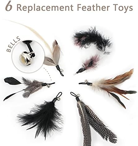 SONGWAY Interactive Cat Feather Toy Set - Retractable Teaser Wand with 6 Pcs Feather Refills with Bell, Cat Wand Toys for Indoor Cats Kittens Play Chase Exercise, Black - Image 2