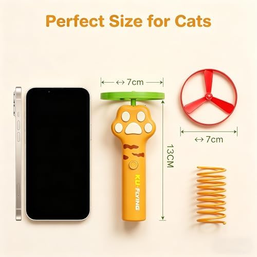 Cat Dog Launcher Toy, Rechargeable Interactive Pet Toy with LED Lights Cat Fetch Toys with 6 Flying Spinner Discs, 8pcs Cat Spring Toy, Adjustable Launch Control for Hunting Indoor Outdoor - Image 2