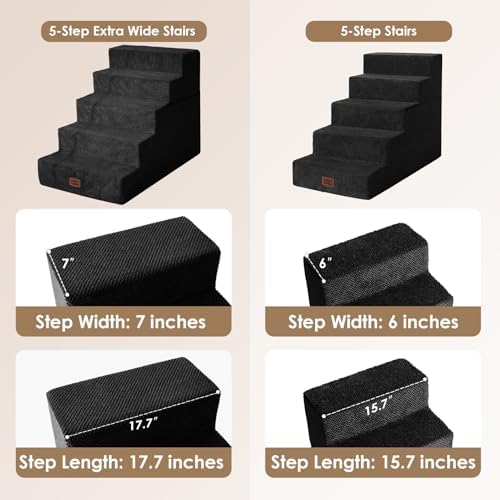 EHEYCIGA Dog Stairs for High Bed 25" H, Extra Wide Dog 5-Step, Black - Image 2