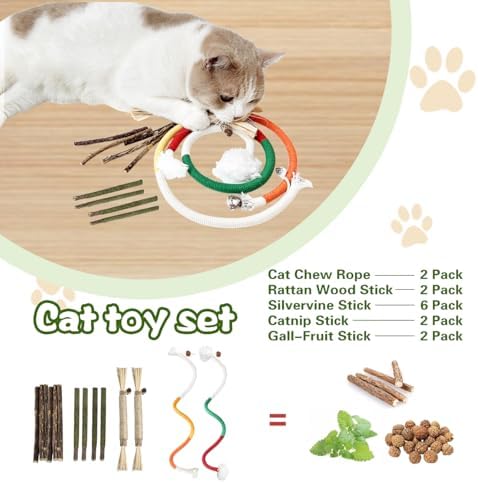 Silvervine Chew Sticks & Cat Chew Long Rope for Cats, 12 Pack Natural Catnip Chew Toys - Image 7