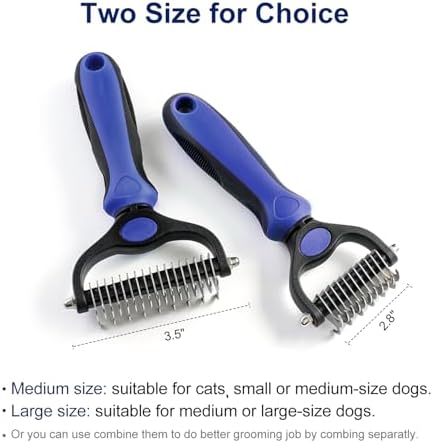 WePet Grooming Rake for Dogs & Cats, Double-Sided Deshedding Brush, Extra-Wide Dematting Tool, Slicker Comb for Undercoat & Loose Hair Removal, Reduces Shedding by 95%, Blue, Small - Image 2