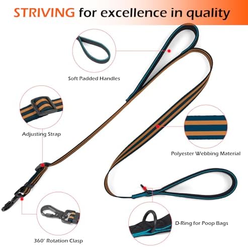 Reflective Double Handle Dog Leash for Large Medium Small Dogs (BO, L) - Image 2