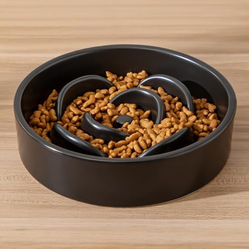 6'' Ceramic Slow Feeder Dog Bowls - Petal Shape Modern Dog Food Dish for Cats and Small Breed Dogs, Puzzle Maze Bowl to Slow Down Eating, Anti-Gulping, Dishwasher & Microwave Safe, Black - Image 7