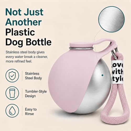 2 in 1 Dog Water Bottle Portable with Bowl, 10oz Stainless Steel, Pink - Image 7