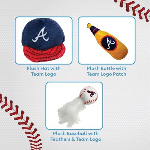 BEST PLUSH CAT TOY - MLB ATLANTA BRAVES Complete Set of 3 piece Cat Toys filed with Fresh Catnip. Incld: 1 Baseball Cap Cat Toy, 1 Baseball Cat Toy with Feathers, & 1 Beer Bottle. Beautiful Team LOGOS - Image 7
