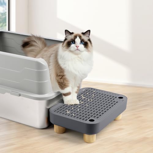 Litter Box Step, Cat Litter Ramp with Wooden Base, Dark Grey - Image 7