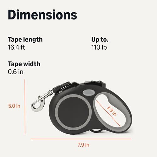 Amazon Basics Reflective Retractable Dog Leash, 16.4 Ft Tape Leash for Dogs Up to 110 Lbs, Non-Slip Comfort Grip, Quick-Lock, Large, Black - Image 5
