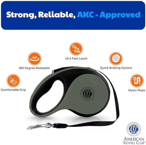 American Kennel Club Retractable Dog Leash, 16.4ft, Tangle-Free, Ergonomic Grip, One-Hand Brake, for Medium & Large Dogs up to 66 lbs, Green - Image 2