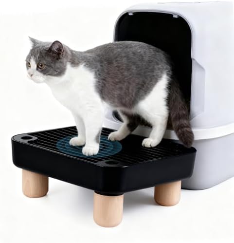 Litter Box Step, Litter Box Ramp/Catcher with Wooden Base,Pet Step Stool for Filter Function, Easy to Clean,Ideal for Kitten/Elderly Cats(Black) - Image 7