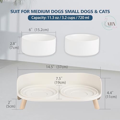 Elevated Ceramic Dog Bowl Set - Double Dog Feeding Bowls with Stand Splash Proof - Raised Dishes for Food and Water - Ideal for Small to Medium Dogs - 2 x 720 ml - 11.3 oz - White - Image 2