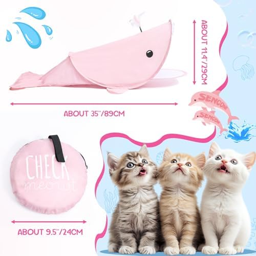 SENCONE Whale-Shaped Cat Tunnel Toy Portable Hideout Nap Tube for Kittens - Image 6