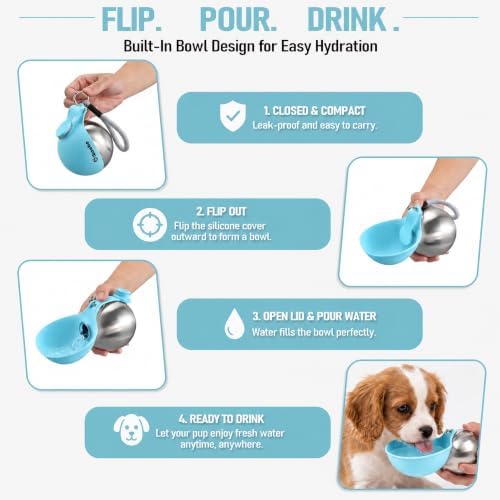 Cibaabo Portable Dog Water Bottle with Collapsible Silicone Bowl 10 oz - Image 2