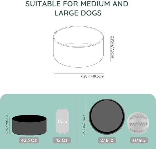 SPUNKYJUNKY 42OZ Ceramic Dog and Cat Bowl, Modern Cute Weighted Food Water Bowl for Replacement Black (1 Pack) - Image 2