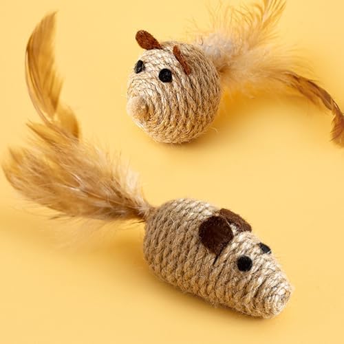 3 Pack Cat Mouse Toys with Feather Tail Rattling Noise Sound Natural Sisal Cat Toys Teeth Cleaning Dental Chew Toys Interactive Cat Mice Toy Mice Cat Toys for Indoor Cats Kittens Puppies - Image 6