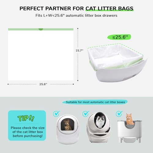 65 Count Drawstring Cat Litter Bags for Most Auto Self-Cleaning Litter Box, Extra Thick Pet Litter Drawer Liners Replacement, Durable Cat Waste Bags, Unscented, 25.6'' W x 15.7'' H - Image 2