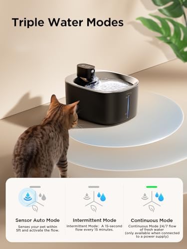 FEELNEEDY Wireless Cat Water Fountain Battery Operated, 4L/135 fl oz Pet Water Fountain for Cats and Dogs with Motion Sensor, Ultra Quiet Cat Drinking Fountain with 2 Filters (Black YPD-C004P) - Image 2