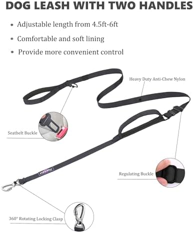Hotsky Heavy Duty Double Handle No Bungee Dog Leash,Black,4.5-6 FT - Image 2