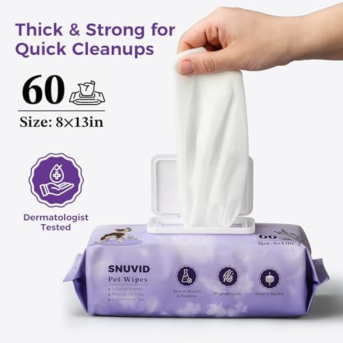 Extra Large 8“ x 13" Dog Wipes, Hypoallergenic, Lavender Scented, Plant-Based Grooming Wipes for Deodorizing & Hydrating Paws, Body, Butt, Ears & Coat - 360 Count - Image 2