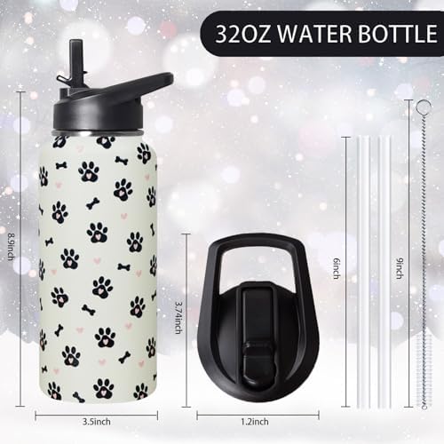 32oz Dog Paw Insulated Water Bottle with Straw, Gym Hiking Sports Coffee Mug Cup, Dog Paw Gifts for Women Decor Accessories - Image 2