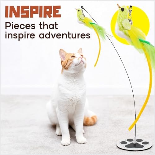Bird Toy for Cats - 5 Pack Natural Feathers Stable Round Base - Interactive Wand Teaser - Self Play Hunting Enrichment - Bored Indoor Adult Feline Activity - Stimulating Kitten Juguetes para Gatos - Image 7