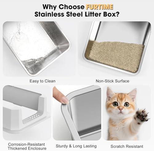 FURTIME Stainless Steel Cat Litter Box, Large Cats Metal Litter Box - Image 7