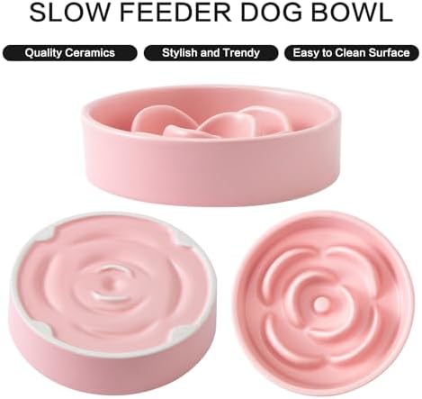 6'' Ceramic Slow Feeder Dog Bowls - Petal Shape Modern Dog Food Dish for Cats and Small Breed Dogs, Puzzle Maze Bowl to Slow Down Eating, Anti-Gulping, Dishwasher & Microwave Safe, Pink - Image 2