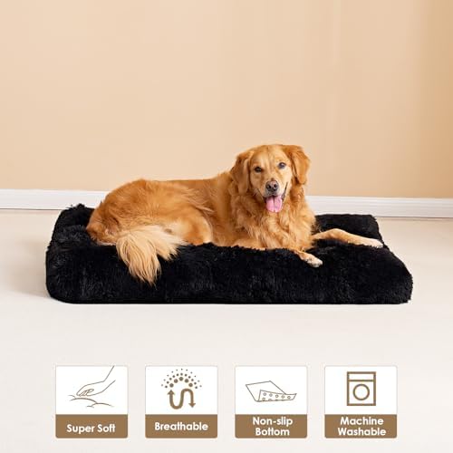 EHEYCIGA Fluffy Dog Crate Bed, Plush Extra Large Dog Pillow, Black - Image 7