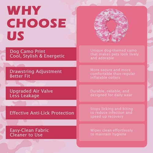 IEUUMLER Inflatable Recovery Dog Cone Collar, Neck Donut Protective ECollar, Adjustable Soft Collar for Dog and Cat After Surgery Prevent from Biting & Licking EU020 Pink Camo L+ - Image 7