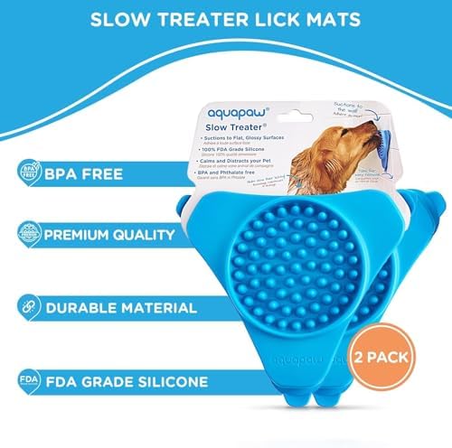 Aquapaw Suction Cup Lick Mat for Dogs - Bath Time Lick Mat for Bathtub - Mental Stimulation Slow Feeder Pad - Peanut Butter Treat Holder - 2-Pack, Regular, Blue - Image 2