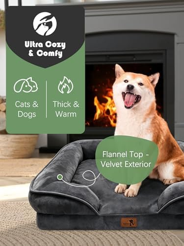 Spotted Play Orthopedic Dog Bed with Sides - Sofa Beds for Medium Dogs, Supportive Foam Pet Couch Bed with Washable Removable Cover, Waterproof Lining and Non-Slip Bottom, Dark Grey - M - Image 2