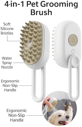 4-in-1 Pet Grooming Brush with Water Spray for Dogs & Cats, Silicone (White) - Image 2
