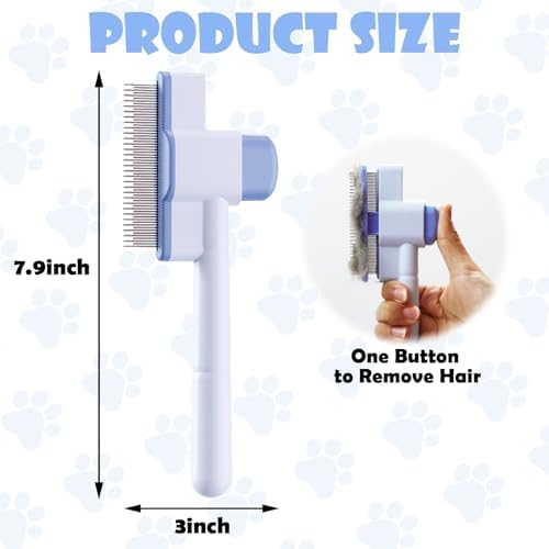 Cat Comb Pet Comb Self Cleaning Upgraded Cat Brush for Long Haired Cats & Dogs, Blue - Image 2