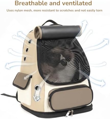Cat Backpack Carrier, TSA Airline Approved Pet Travel Bag for Small Medium Dogs, Ventilated Hiking Camping Backpack for Cats, Kitten and Puppy up to 18 lbs, Khaki Mesh - Image 2