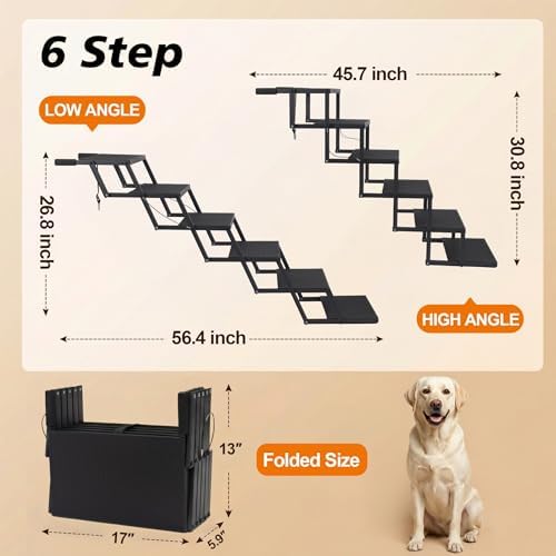 Dog Steps for Car, Truck, SUV, Dog Ramps for Cars with High Traction Surface, Portable Waterproof Dog Stairs for Large Dogs, Supports Up to 200 lbs, 6 Steps - Image 2