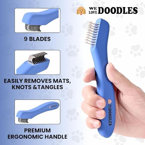 Dematting Comb for Dogs, Undercoat Rake Grooming Tool, Mat Remover, 9 Blade - Image 2