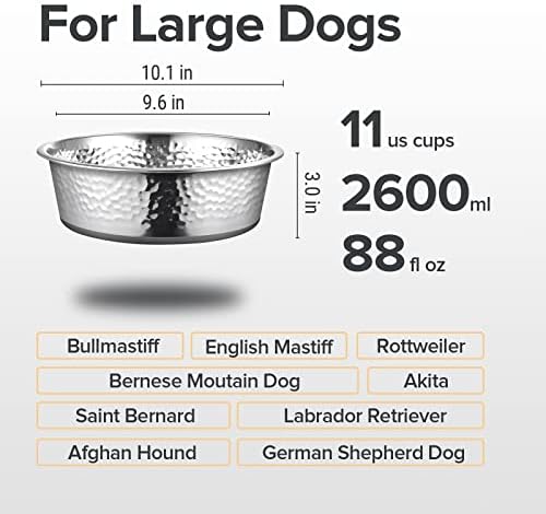 URBUDDIES 2 Pack Hammered Stainless Steel Dog Bowls, 11 Cup, Gray Bottom - Image 2