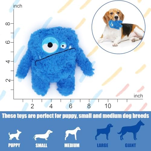 Monster Stuffed Squeaky Dog Toy, Crinkle Dog Plush Toy, Blue - Image 7