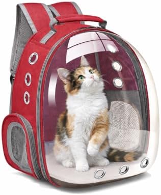Bubble Backpack Pet Carrier for Cats & Small Dogs up to 17 lbs – Ventilated Clear Capsule Backpack with Mesh Panels, Lightweight Travel Backpack for Walking, Hiking & Airline Carry-On (Red) by DKExclusives