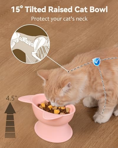 MateeyLife Elevated Cat Bowls, 2P Raised Food and Water Bowl Set for Indoor Cats & Small Dogs, Whisker Fatigue Cat Bowl, Anti Vomit Feeding Pet Bowls, 6 oz Each, Dishwasher Safe - Pink & Green - Image 2